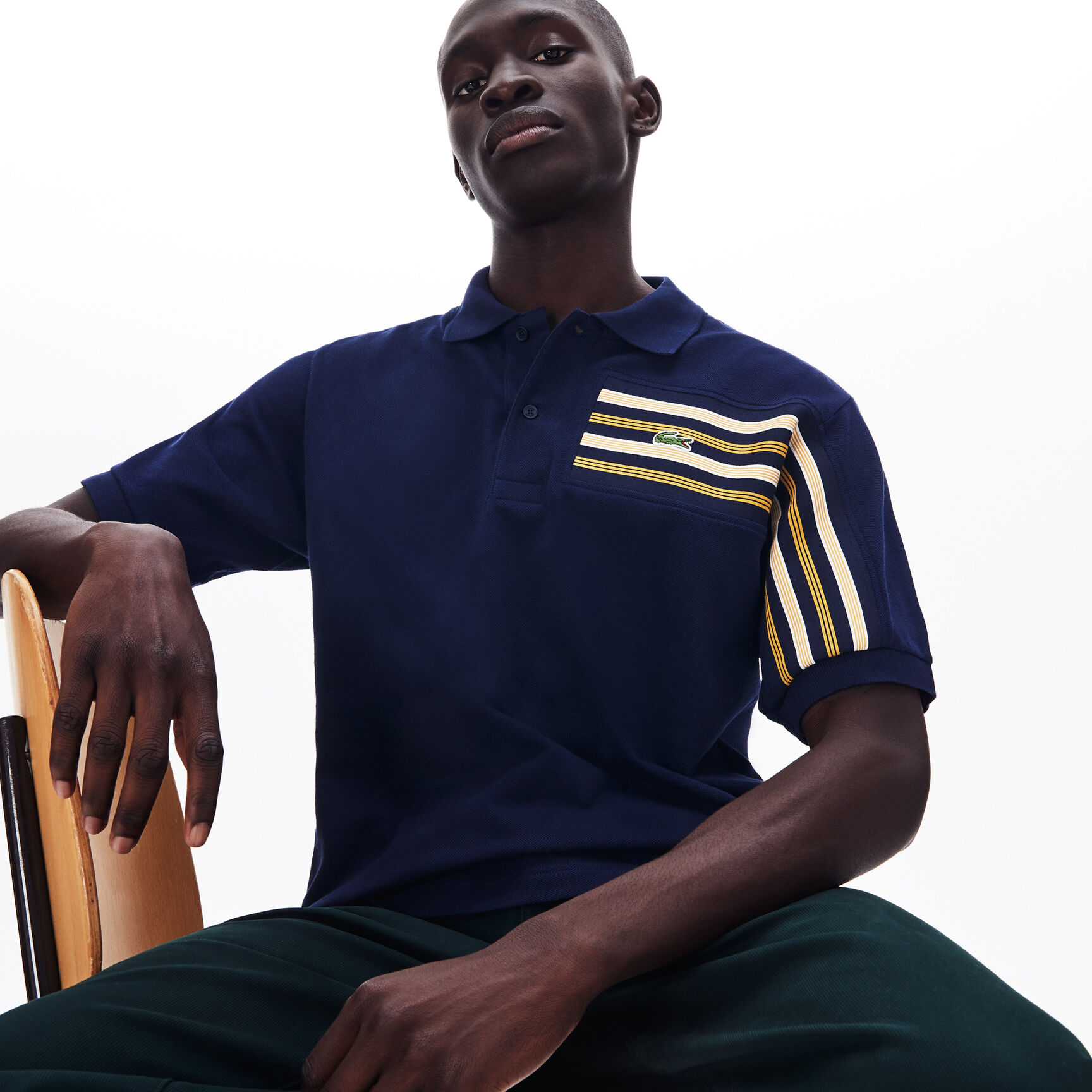 Men's Lacoste L.12.12 Striped Panel Cotton Piqué Polo Shirt Men's Lacoste L.12.12 Striped Panel Cotton Piqué Polo Shirt