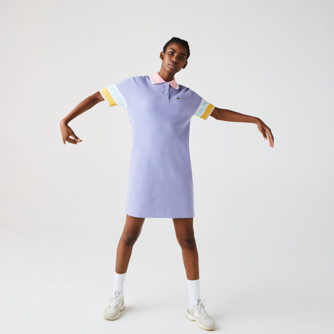 فستان بولو قطن خلية النحل مع تفاصيل مقلمة للنساء