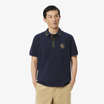 lacoste classic fit french made badge accent polo shirt