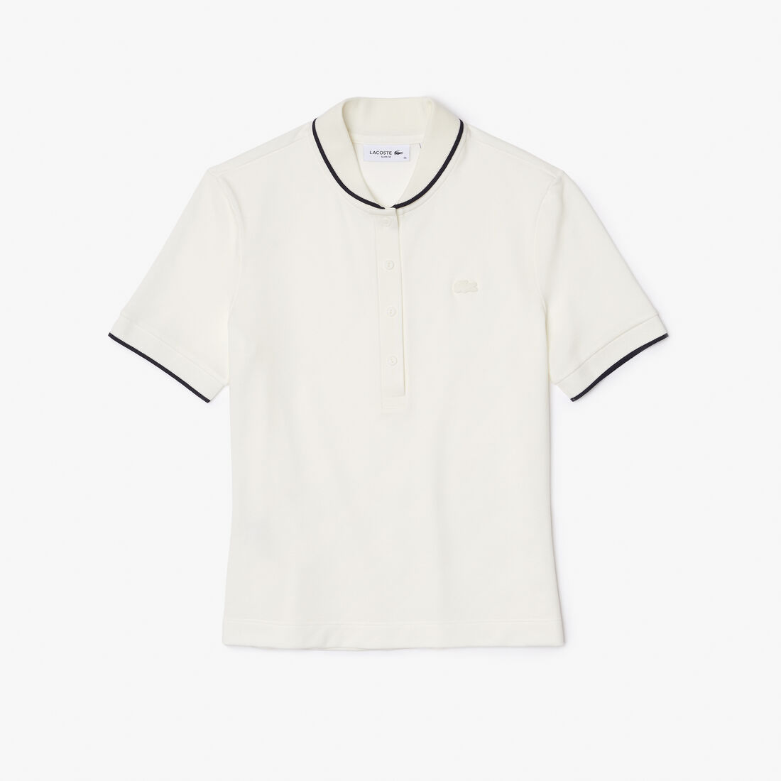 تيشيرت بولو لاكوست بيكيه انسيابي بياقة مخططة وقصة ضيقة للنساء