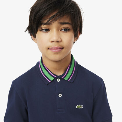 Stripe Collar Petit Pique Polo Shirt