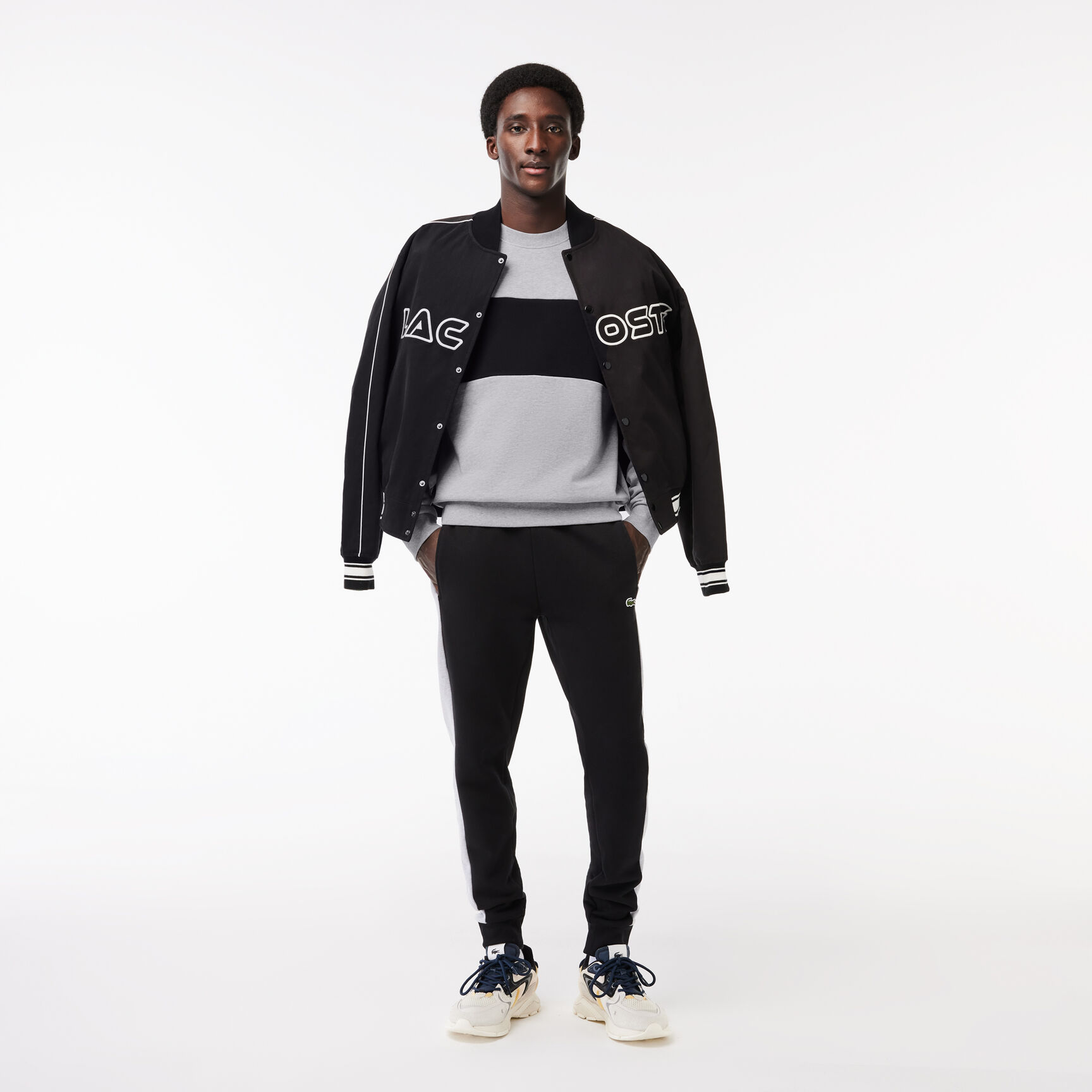 سويت شيرت قطن بوجهين مُطرز Classic Fit 3D Print Colourblock Jogger Sweatshirt - SH1433-00-80P