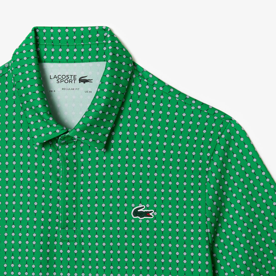 تي شيرت بولو قطن مطاطي بقصّة عادية ومزين بشريط يحمل كلمة Lacoste Men's Lacoste Golf Printed Recycled Polyester Polo Shirt - DH5175-00-QBI