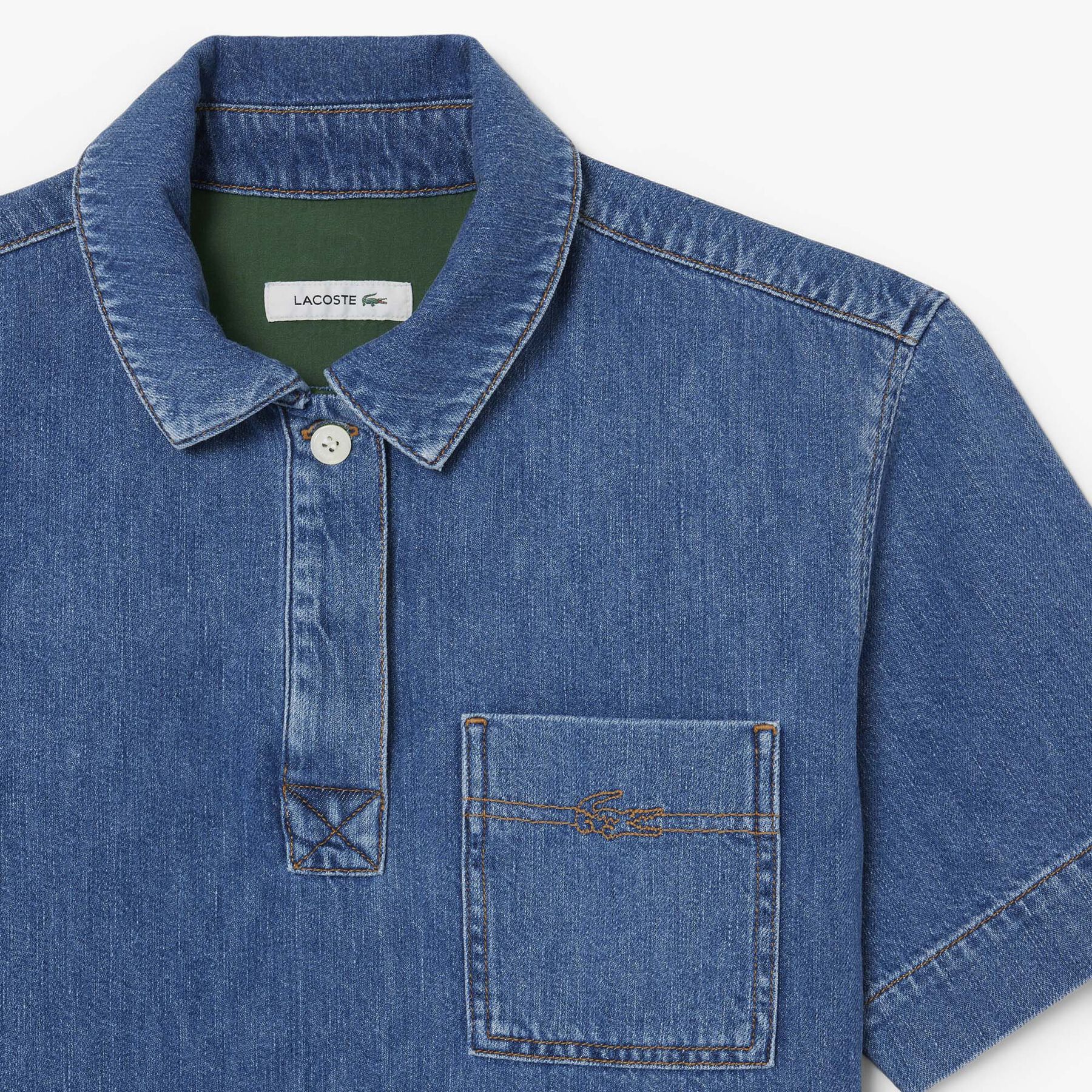 قميص بولو جينز خفيف الوزن وواسع Oversized Lightweight Denim Polo Shirt - CF0051-00-36L