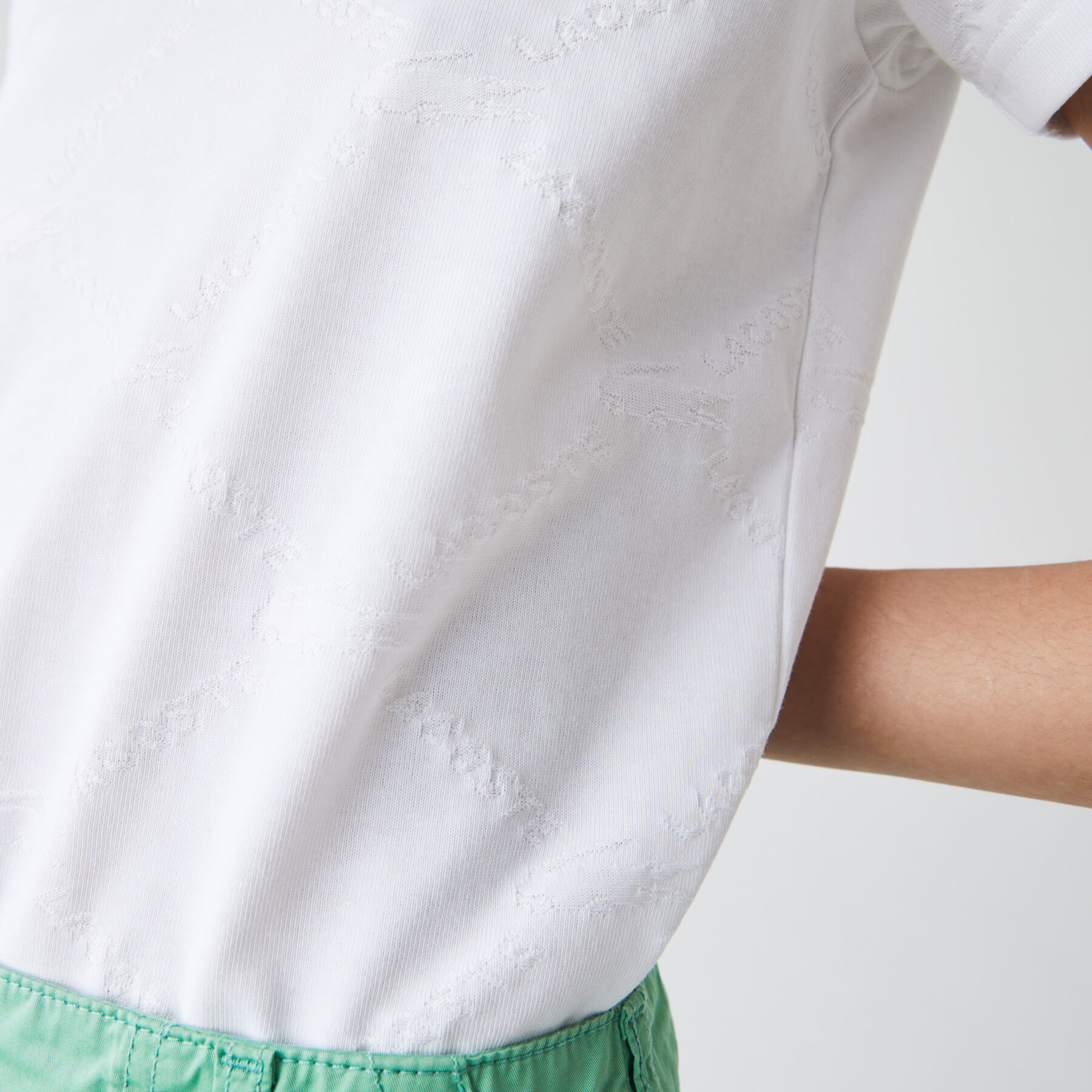 women s lacoste live crew neck monogram patterned t shirt