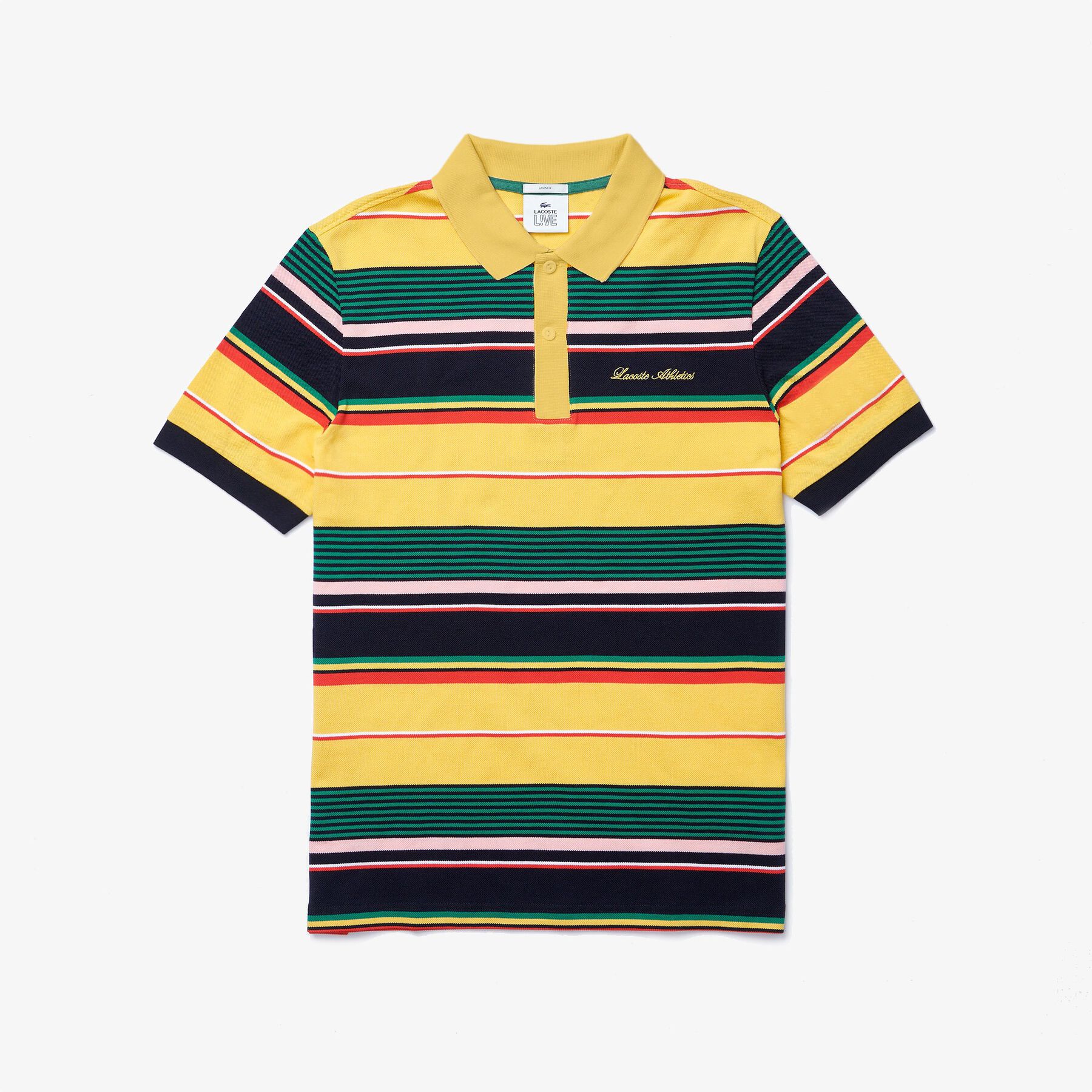 قميص بولو مقلم مطرز من بيكيه القطن مجموعة Lacoste LIVE للجنسين لاكوست قميص بولو مقلم مطرز من بيكيه القطن مجموعة lacoste live للجنسين