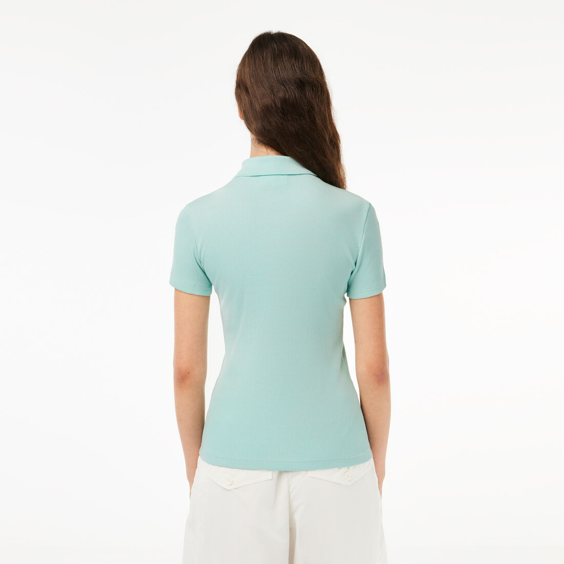 تيشيرت بولو L.12.D بقصة ضيقة من القطن المضلع Women's Lacoste Slim Fit Organic Cotton Polo Shirt - DF5377-00-LGF