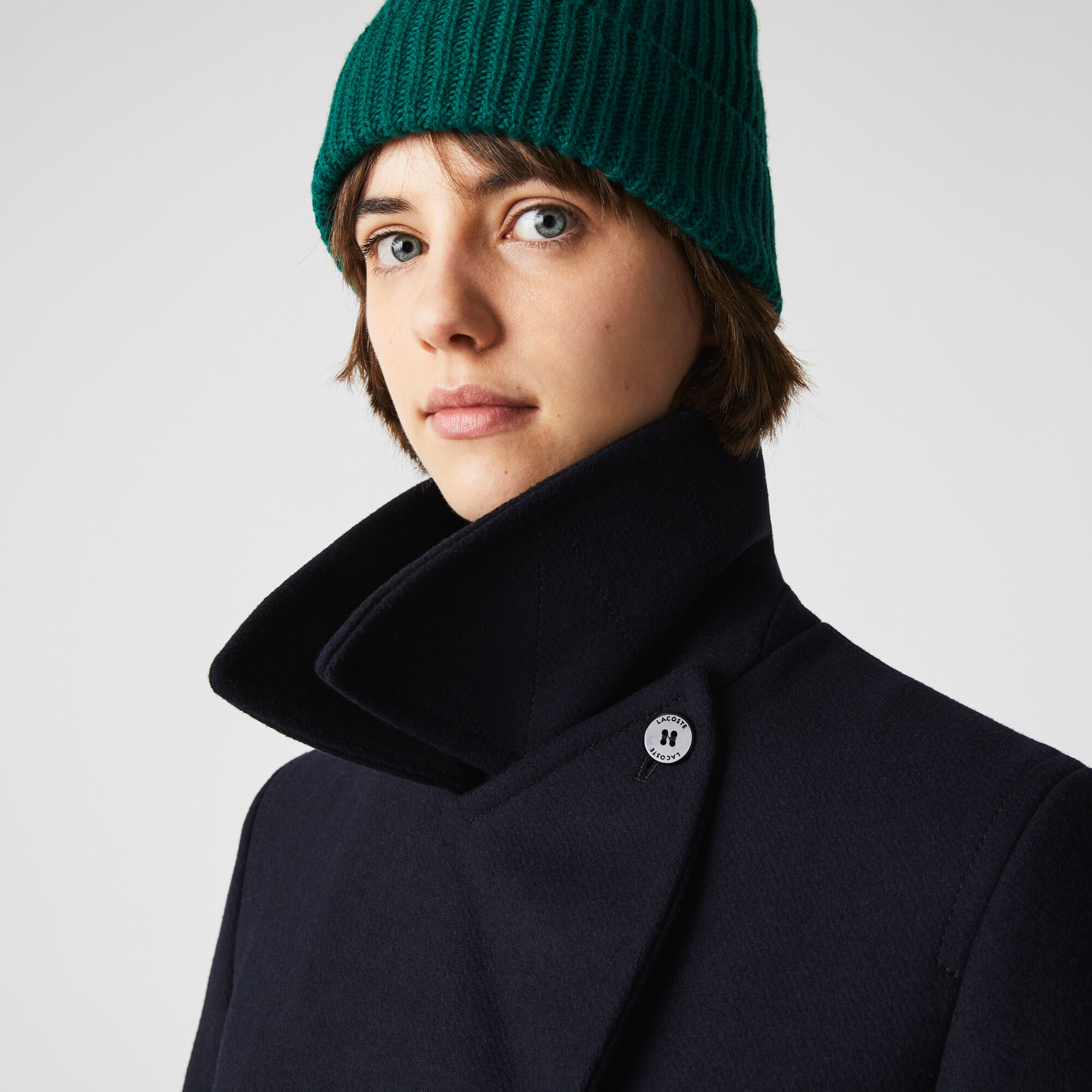 Women's Double-Breasted Wool Blend Pea 