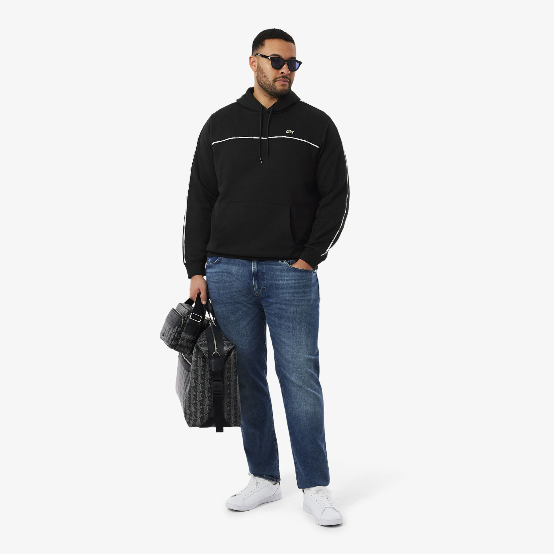 lacoste classic fit logo stripe sweatshirt
