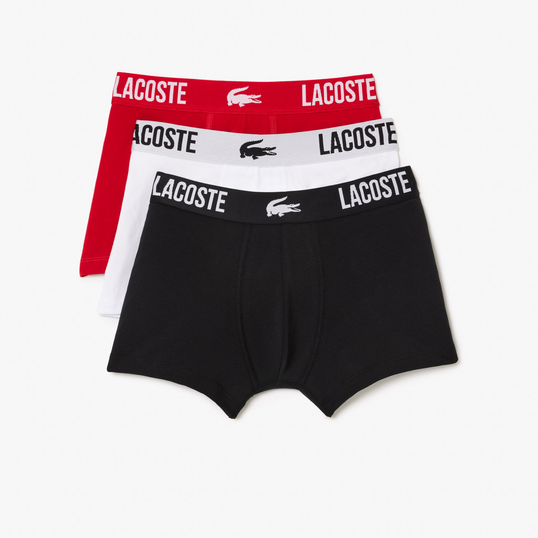 طقم بوكسر لاكوست جيرسيه بشعار الماركة للرجال، 3 قطع Men's Lacoste Branded Jersey Trunk Three-Pack - 5H3321-00-TR2