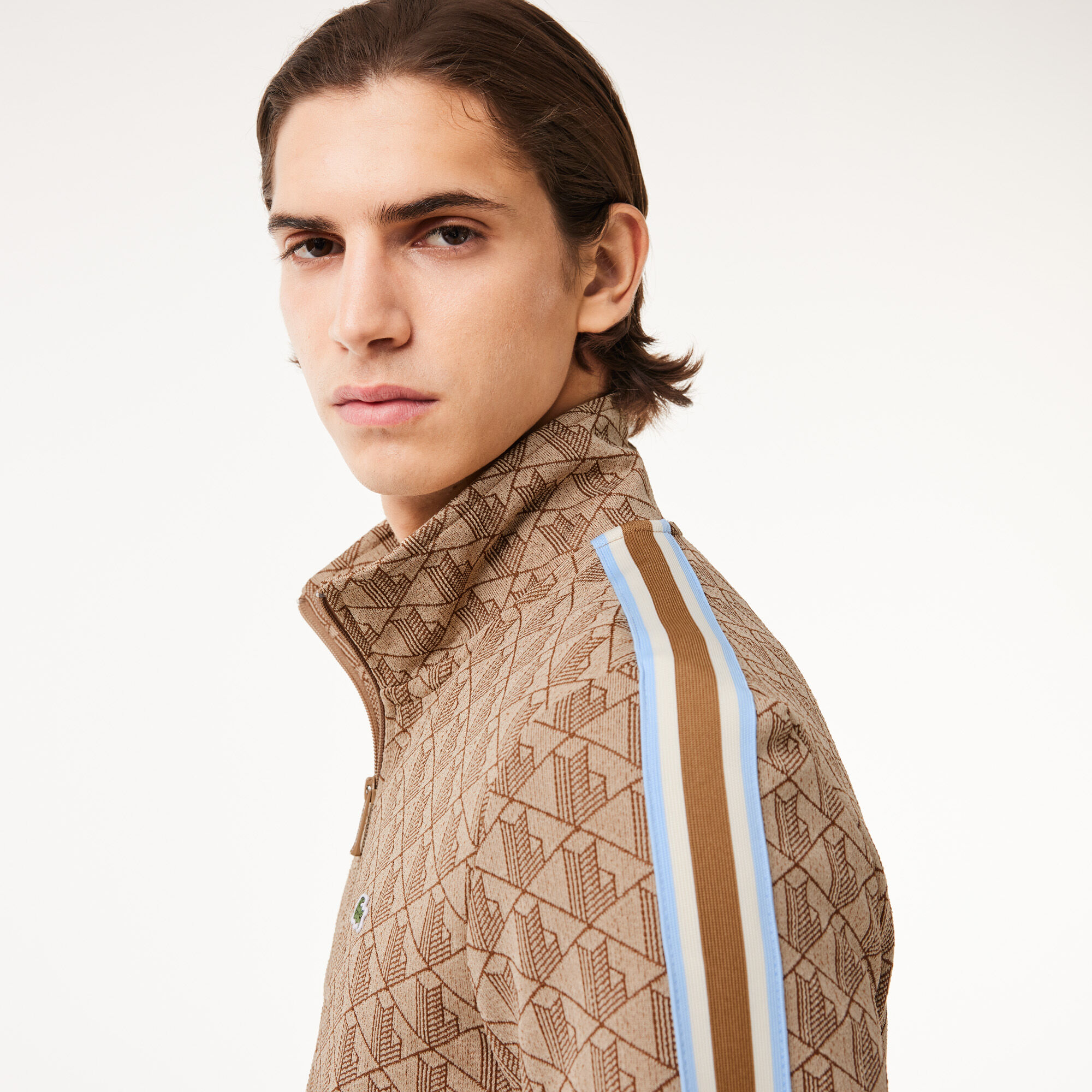Paris Zip-Up Jacquard Track Jacket, Beige/Brown | LACOSTE UAE