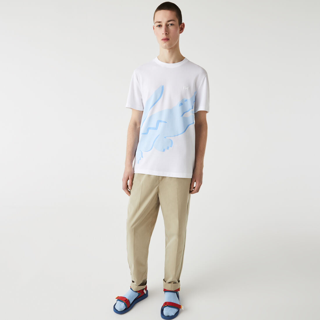 تيشيرت قطن عضوي مطاطي بفتحة رقبة مستديرة وطبعة التمساح للرجال