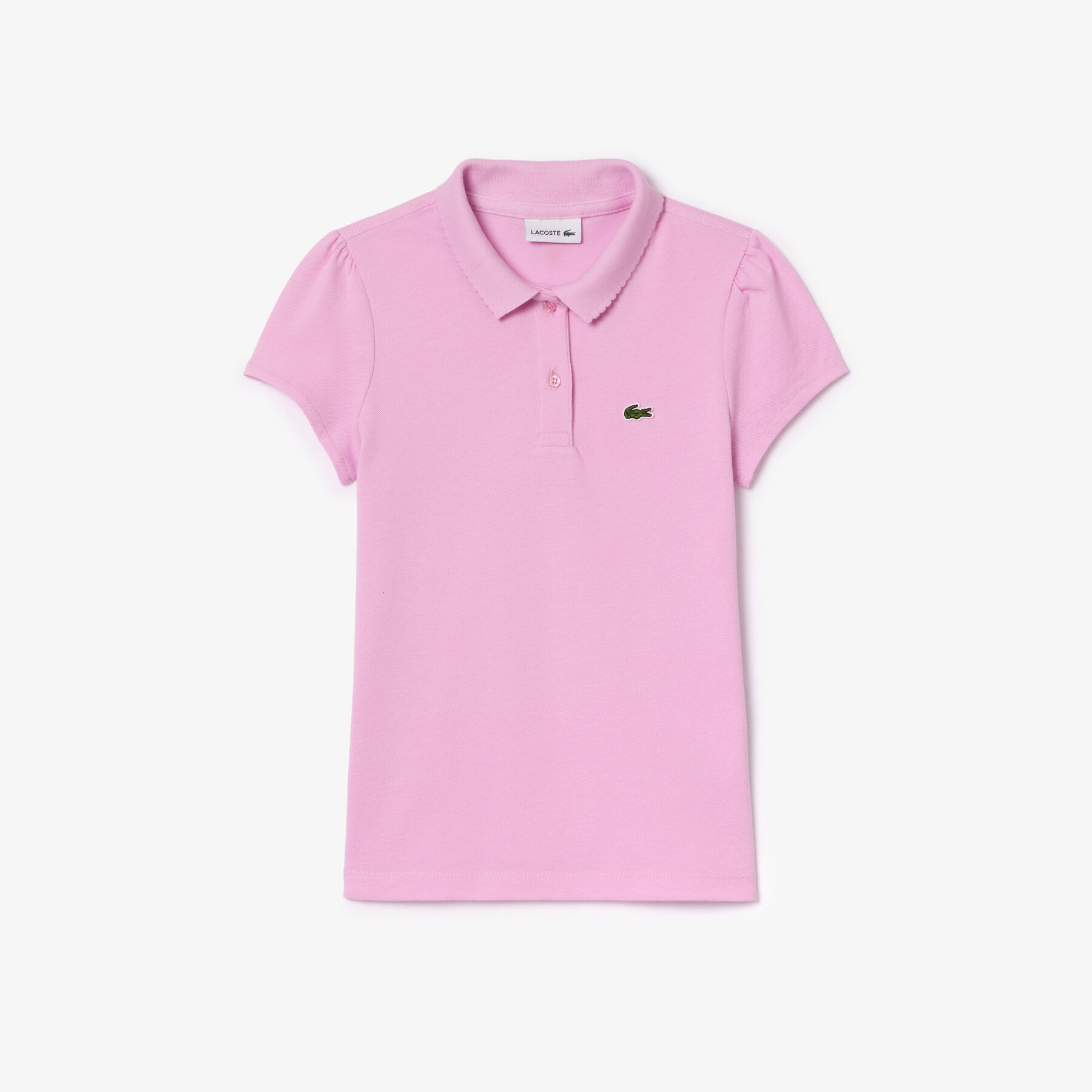 قميص بولو بيكيه بياقة مزخرفة Girls' Lacoste Scalloped Collar Mini Pique Polo Shirt - PJ3594-00-IXV