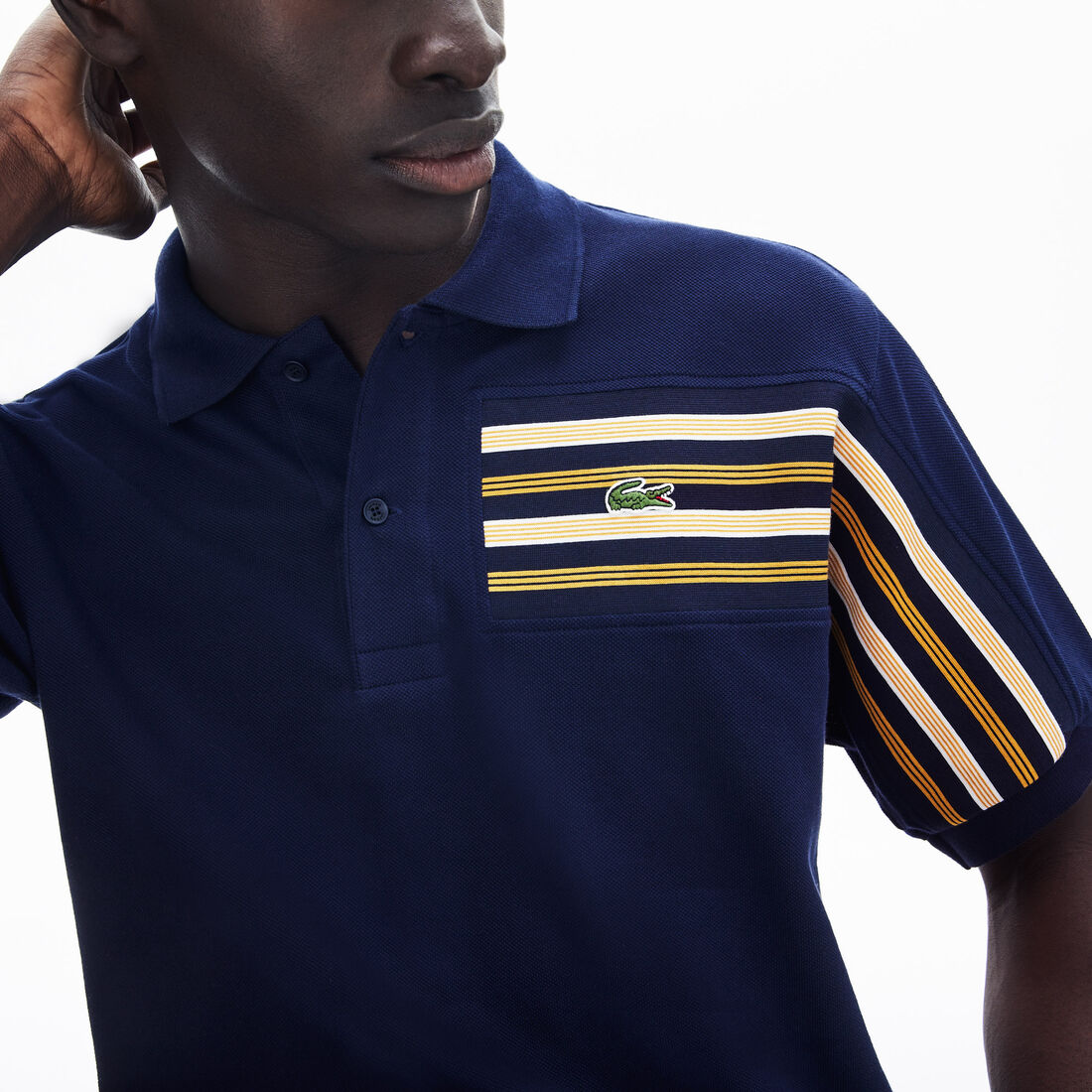Men's Lacoste L.12.12 Striped Panel Cotton Piqué Polo Shirt Men's Lacoste L.12.12 Striped Panel Cotton Piqué Polo Shirt