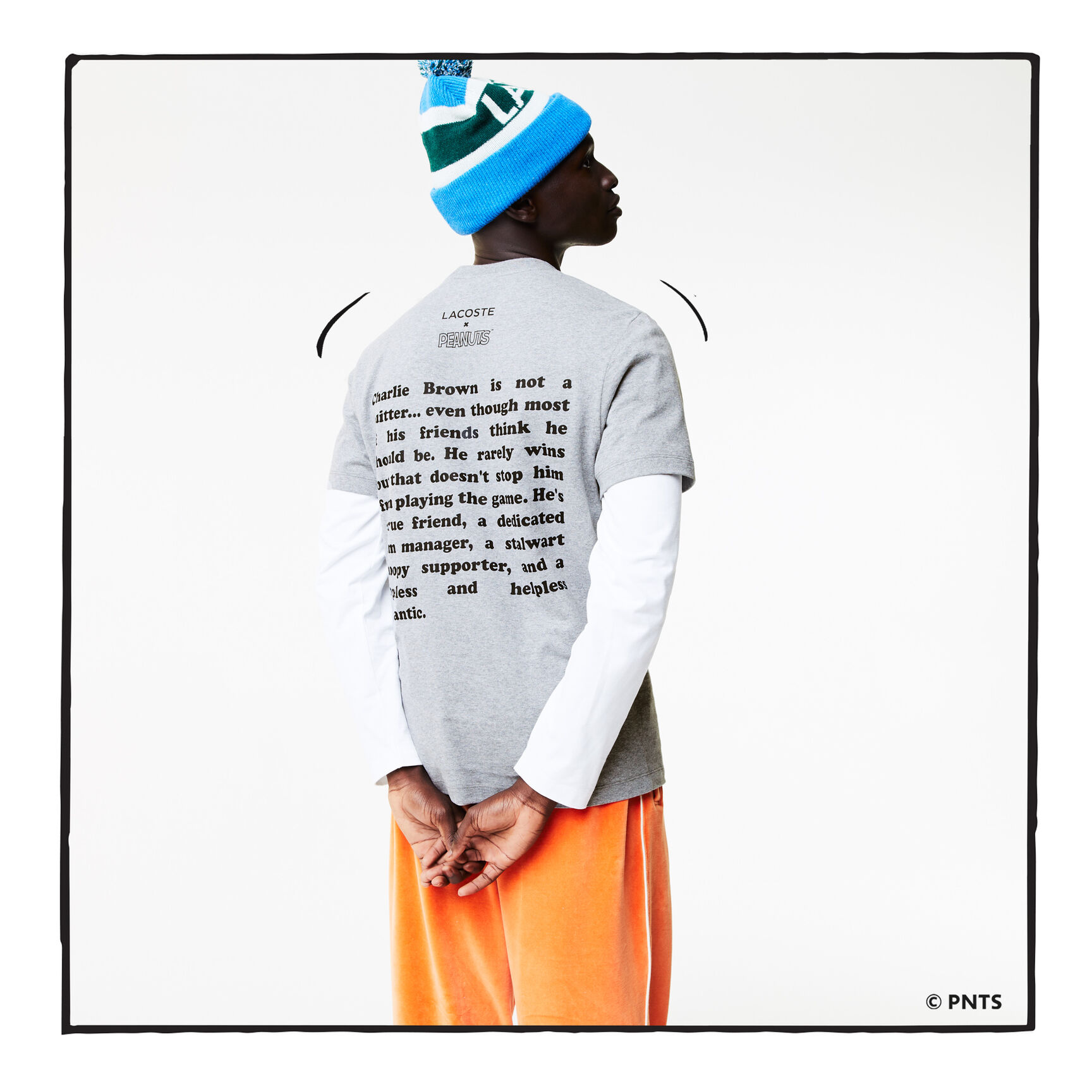 تيشيرت رجالي من القطن العضوي بياقة مستديرة من Lacoste x Peanuts