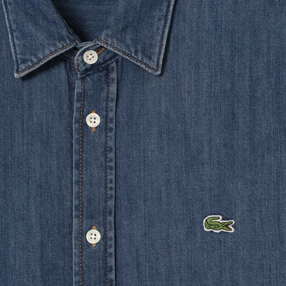 قميص لاكوست دينم قطن عضوي بقصة عادية للرجال Men's Lacoste Regular Fit Organic Cotton Denim Shirt - CH0197-00-CDZ