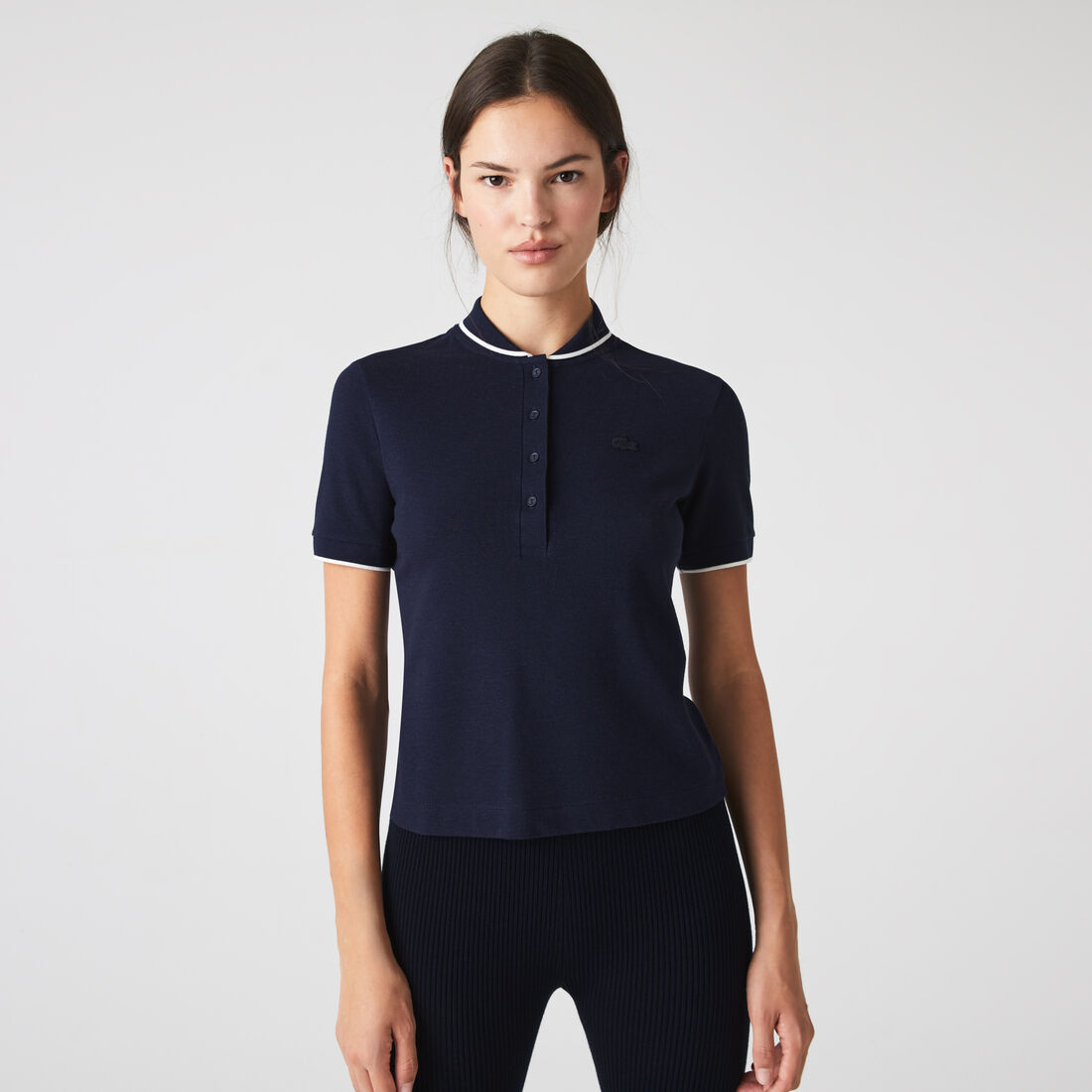 Women's Lacoste Slim Fit Striped Collar Flowy Piqué Polo Shirt