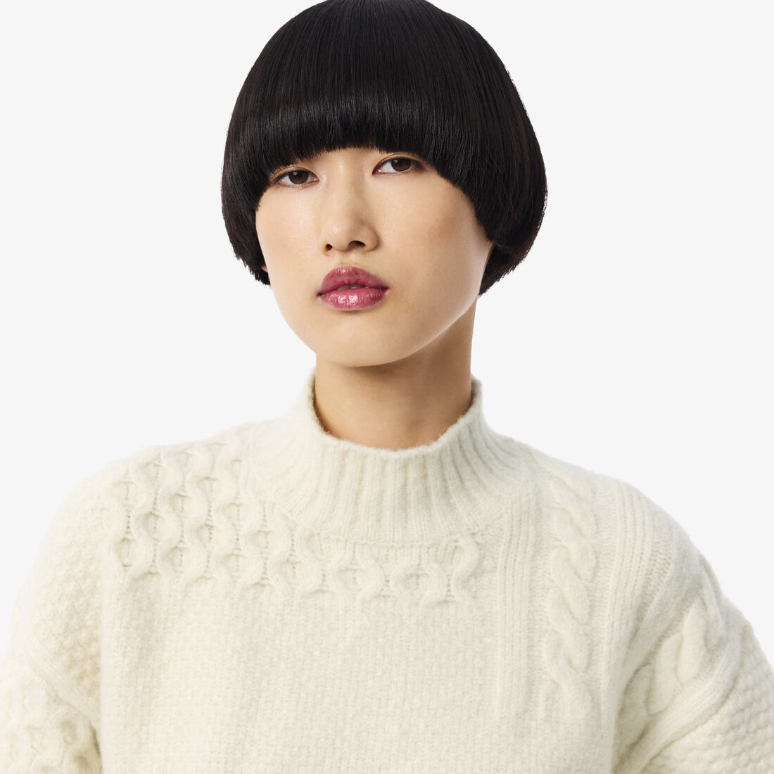 سترة صوفية برقبة عالية بتأثير مرقع Patchwork Effect High Neck Wool Sweater - AF3974-00-XFJ