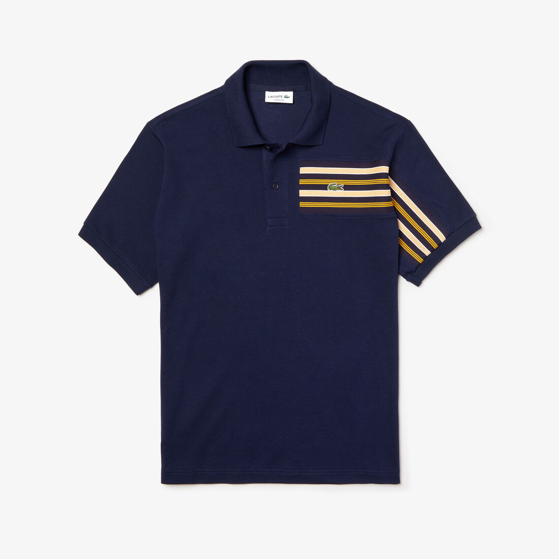 Men's Lacoste L.12.12 Striped Panel Cotton Piqué Polo Shirt Men's Lacoste L.12.12 Striped Panel Cotton Piqué Polo Shirt