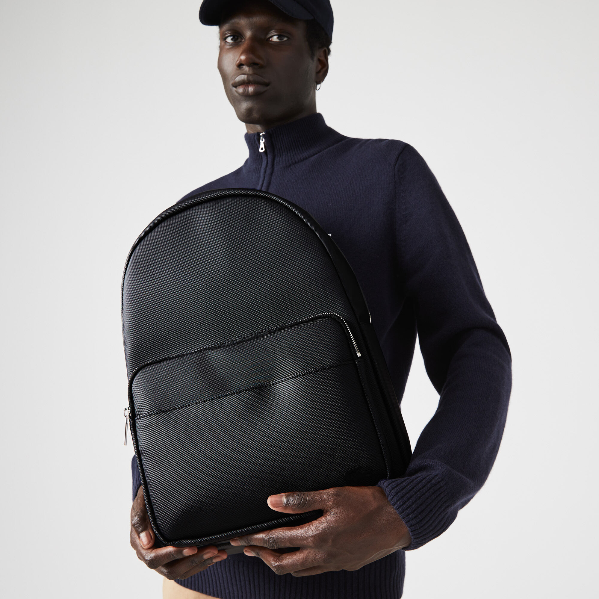 lacoste black leather backpack