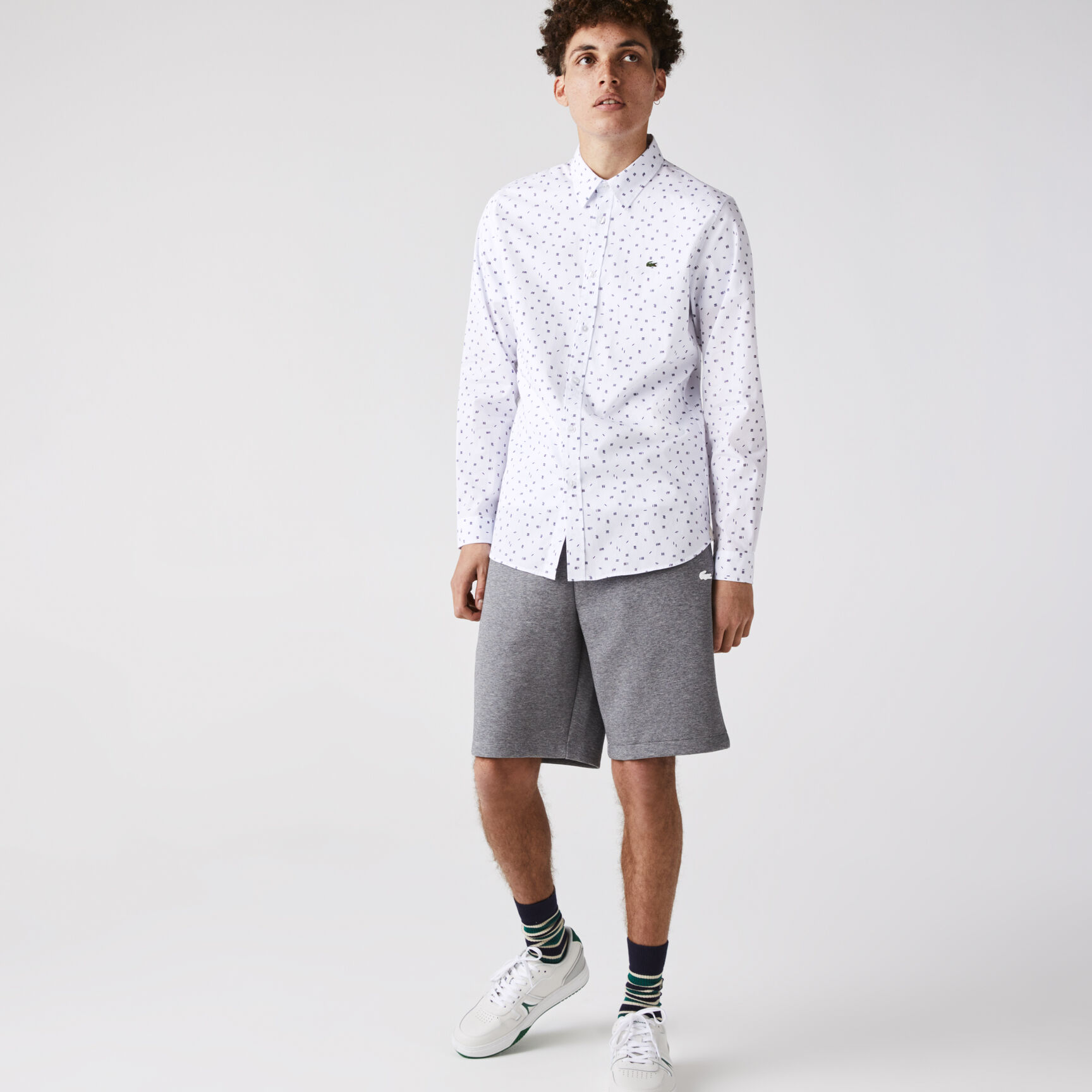 Men’s Slim Fit Finely Patterned Cotton Poplin Shirt