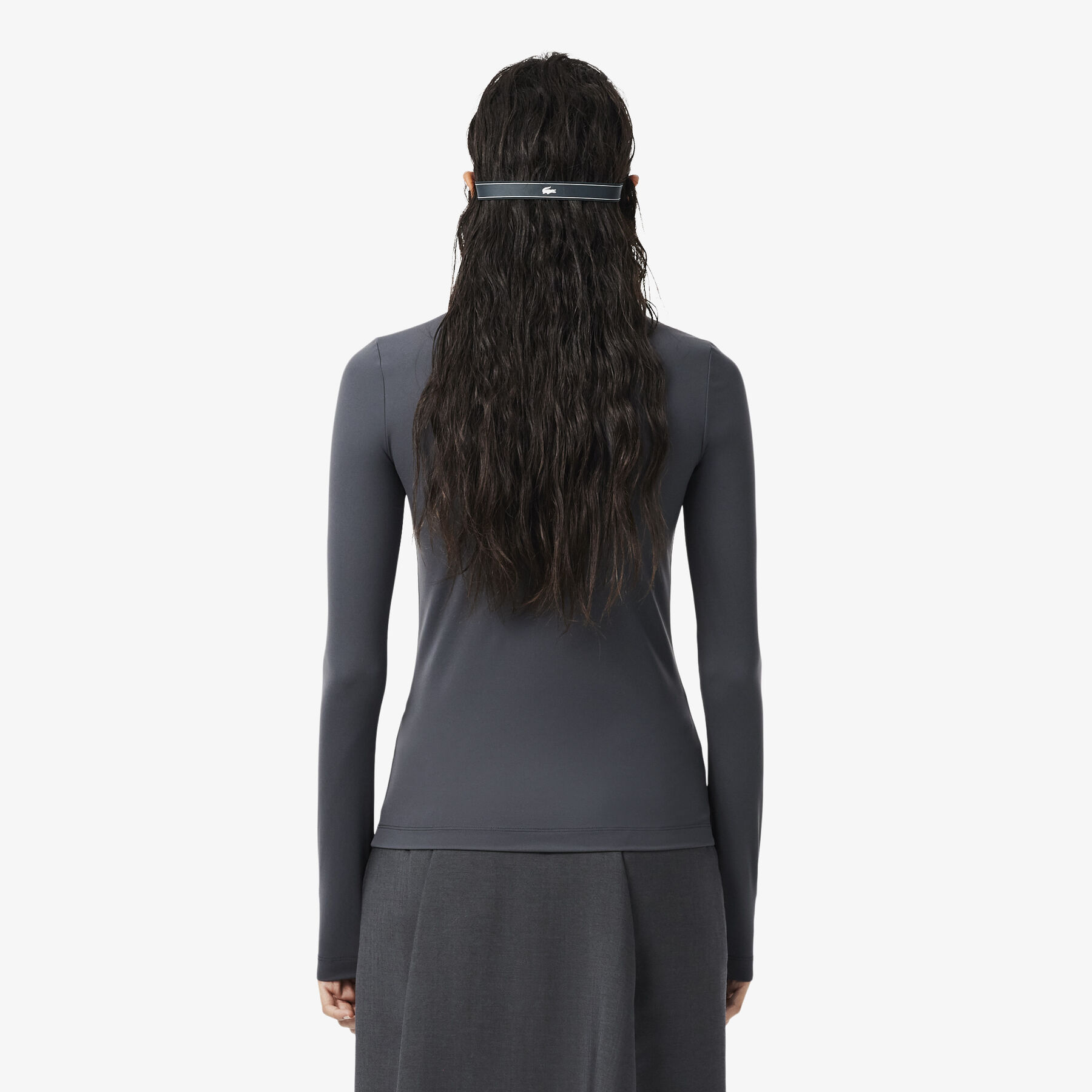 lacoste runway high neck printed stretch t shirt