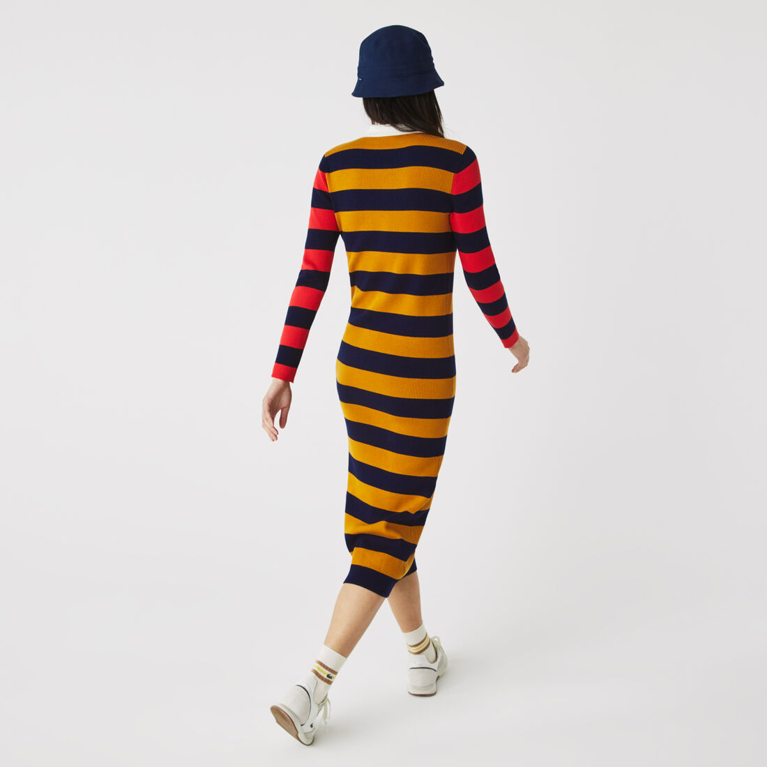 Women’s Fitted Striped Ribbed Mid-Length Polo Dress Women’s Fitted Striped Ribbed Mid-Length Polo Dress