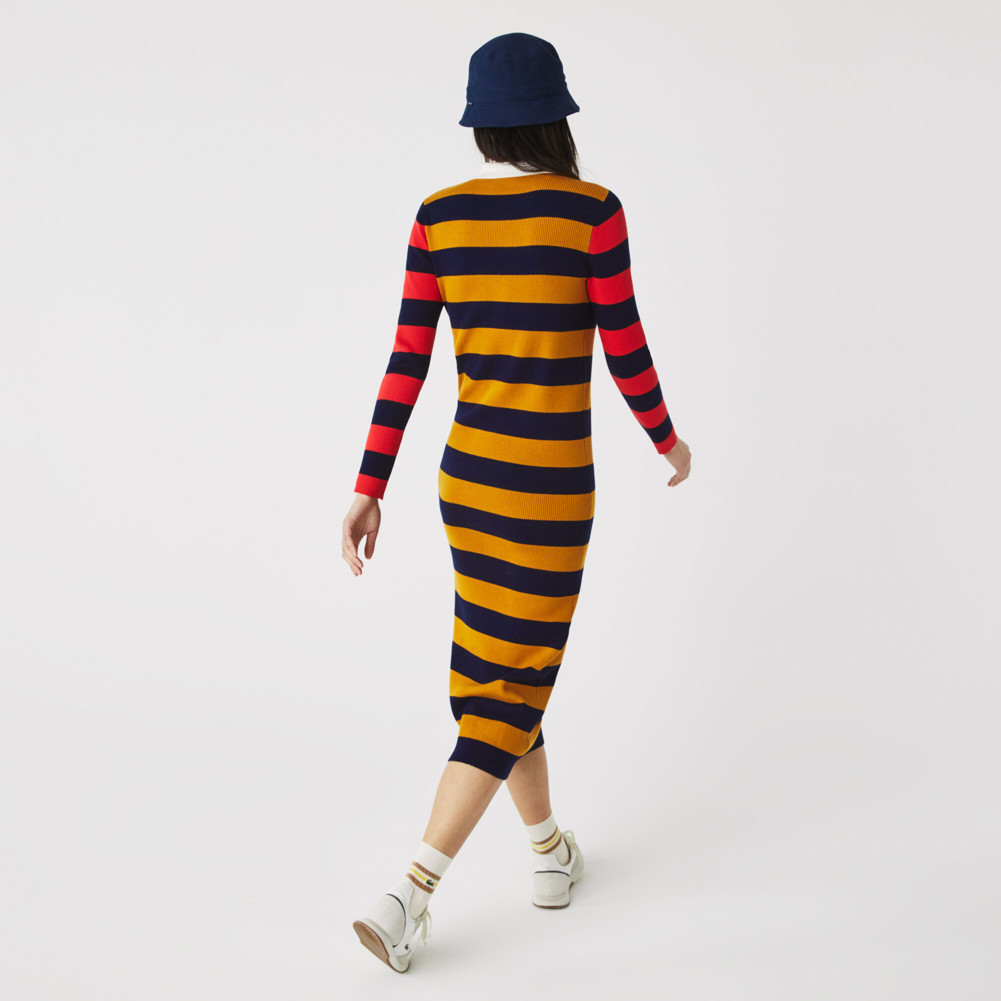Women’s Fitted Striped Ribbed Mid-Length Polo Dress