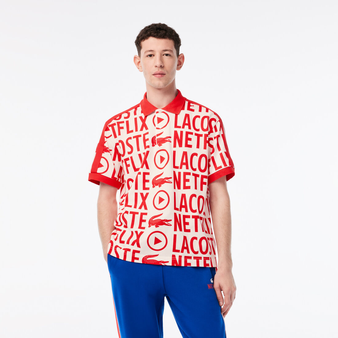 Men's Lacoste x Netflix Loose Fit Organic Cotton Print Polo Shirt