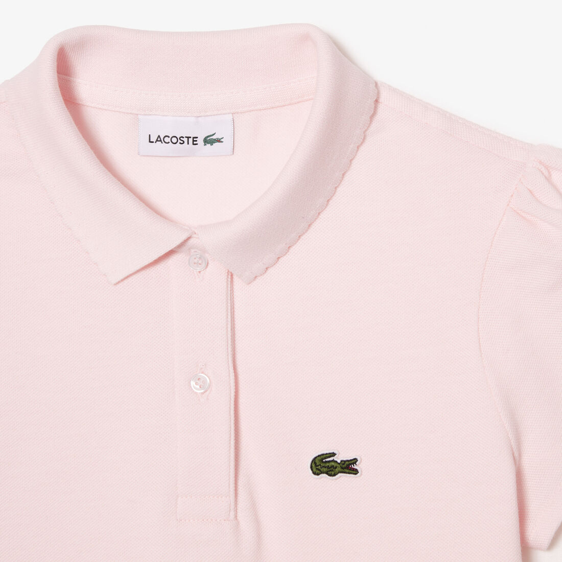 قميص بولو بيكيه بياقة مزخرفة Girls' Lacoste Scalloped Collar Mini Pique Polo Shirt - PJ3594-00-T03