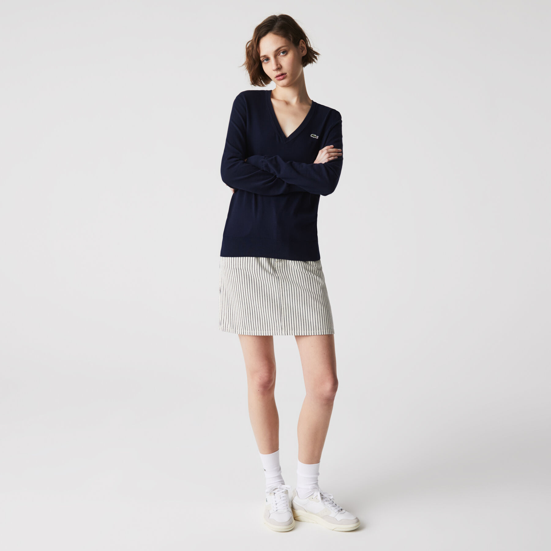 lacoste women s v neck loose organic cotton sweater
