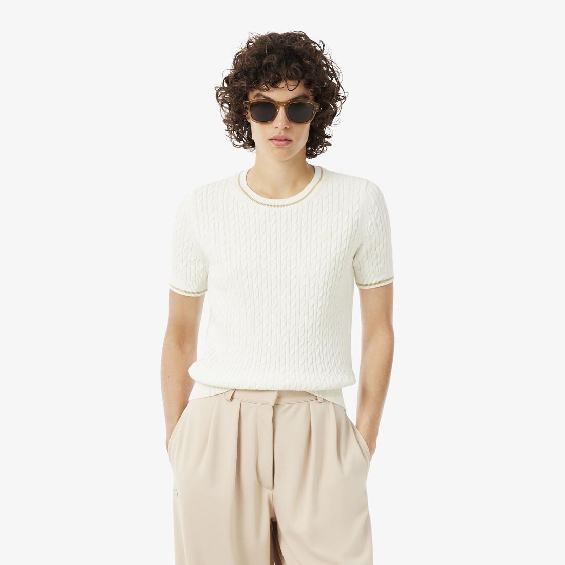 Short Sleeved Cable Knit Sweater - AF9862-00-70V
