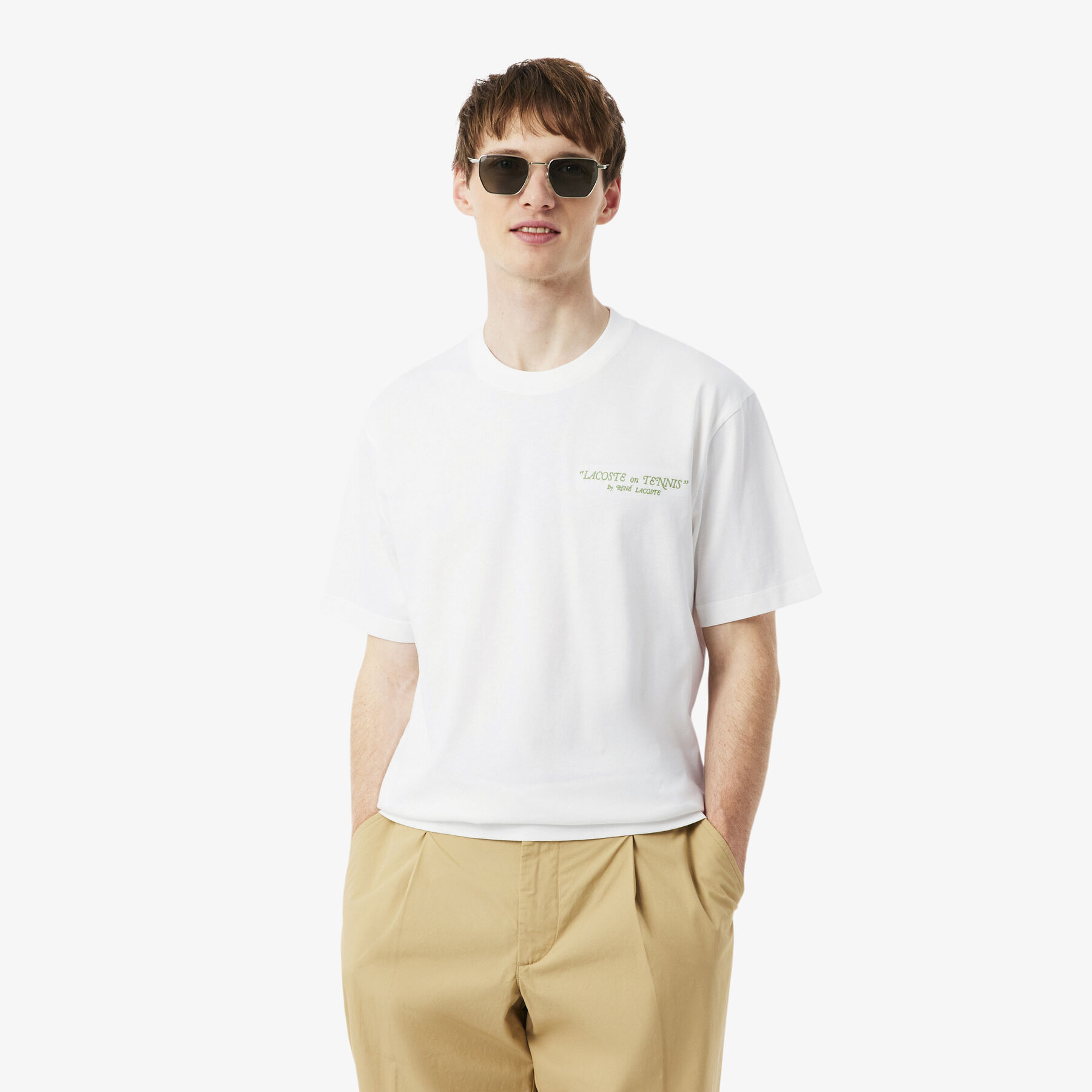 lacoste embroidered cotton t shirt