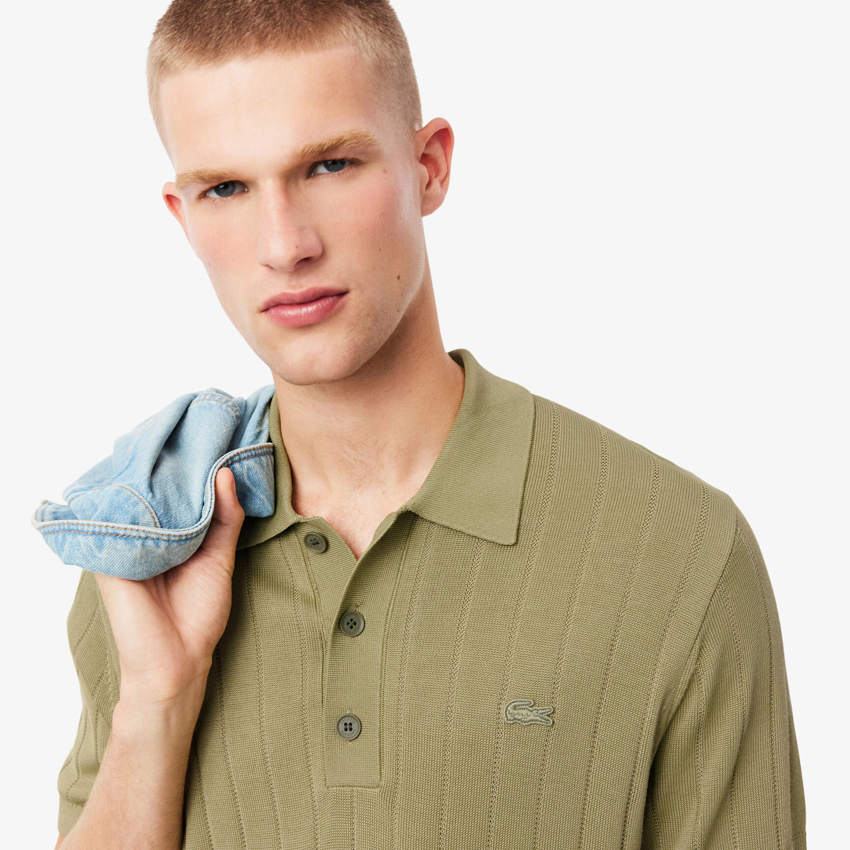 Fluid Ribbed Knit Polo Collar Sweater - AH5339-00-E9F