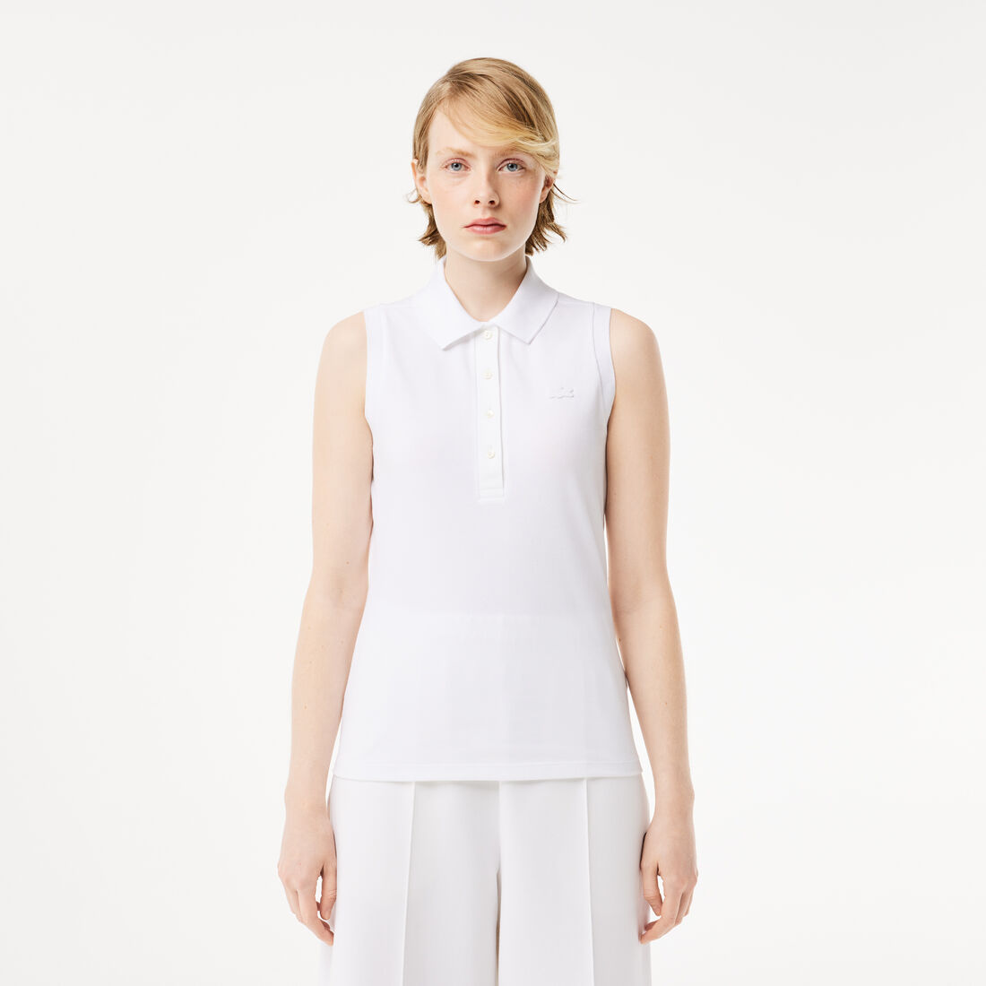 Women's Lacoste Slim fit Sleeveless Cotton Pique Polo Shirt - PF5445-00-001