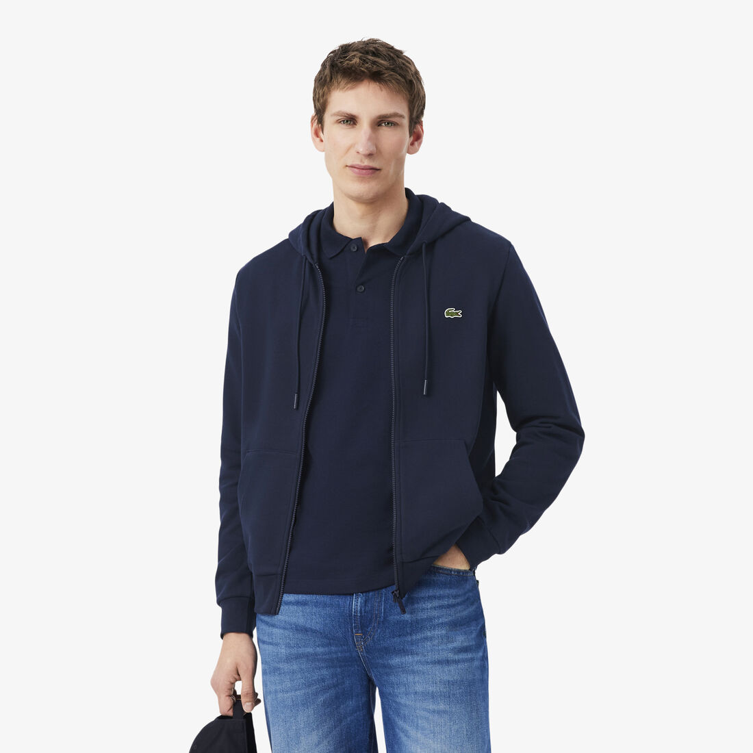 lacoste classic fit zipped fleece sweatshirt
