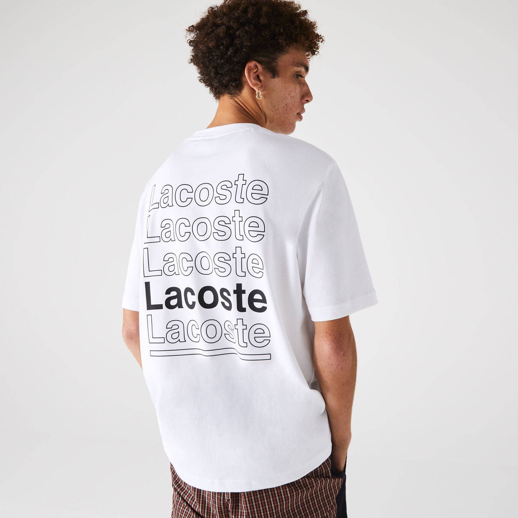 تيشيرت رجالي من القطن مطبوع بقصة فضفاضة من مجموعة Lacoste L!VE
