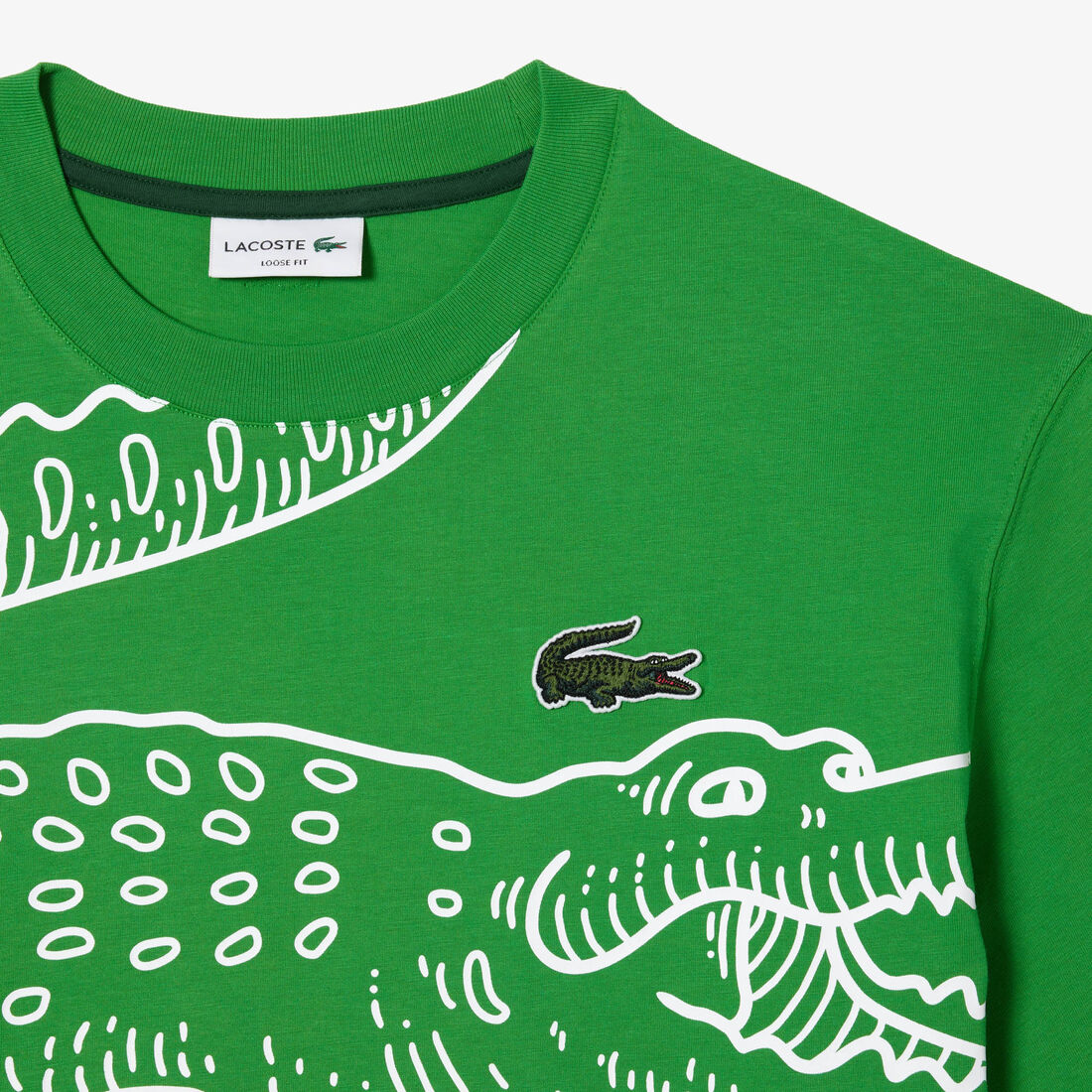 Men's Lacoste Round Neck Loose Fit Crocodile Print T-shirt Men's Lacoste Round Neck Loose Fit Crocodile Print T-shirt - TH5511-00-SIW
