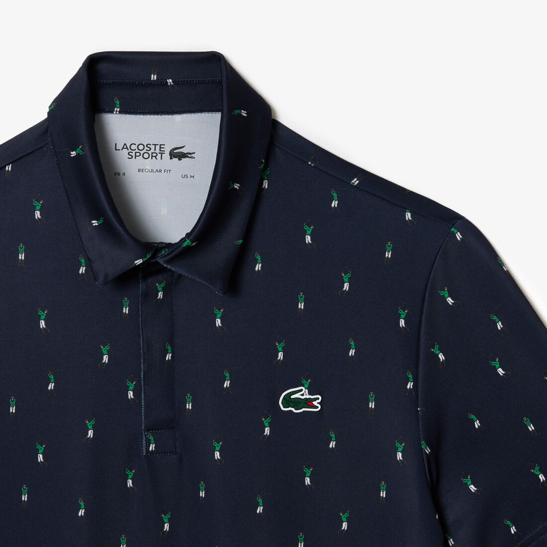 تي شيرت بولو قطن مطاطي بقصّة عادية ومزين بشريط يحمل كلمة Lacoste Men's Lacoste Golf Printed Recycled Polyester Polo Shirt - DH5175-00-RIJ