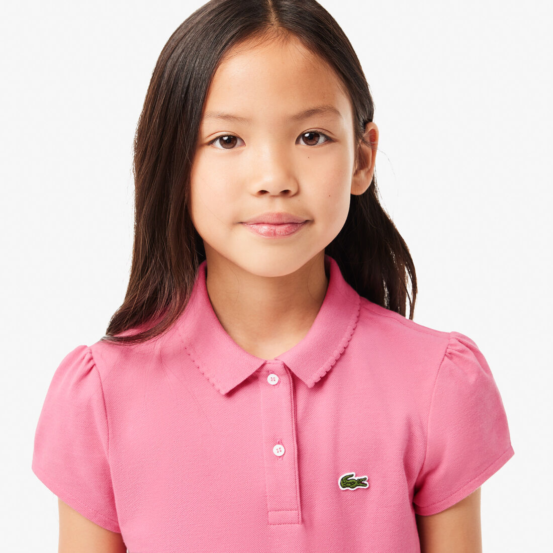 قميص بولو بيكيه بياقة مزخرفة Girls' Lacoste Scalloped Collar Mini Pique Polo Shirt - PJ3594-00-2R3