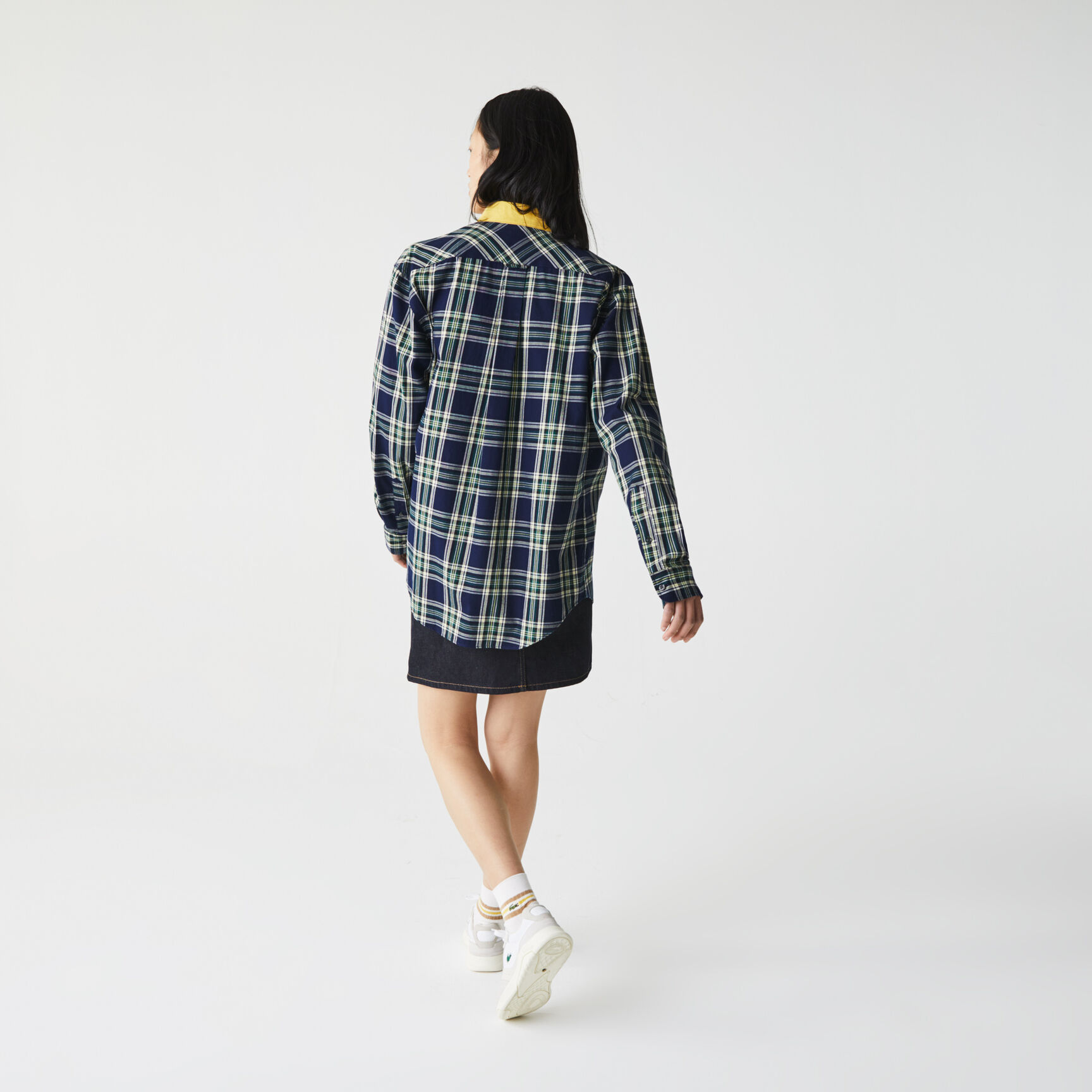 تي شيرت قطن كاروهات للجنسين قصة مربعة مجموعة Lacoste LIVE