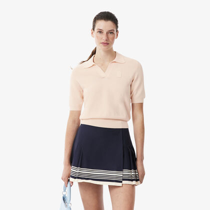 lacoste regular fit open neck badge accent knit polo shirt
