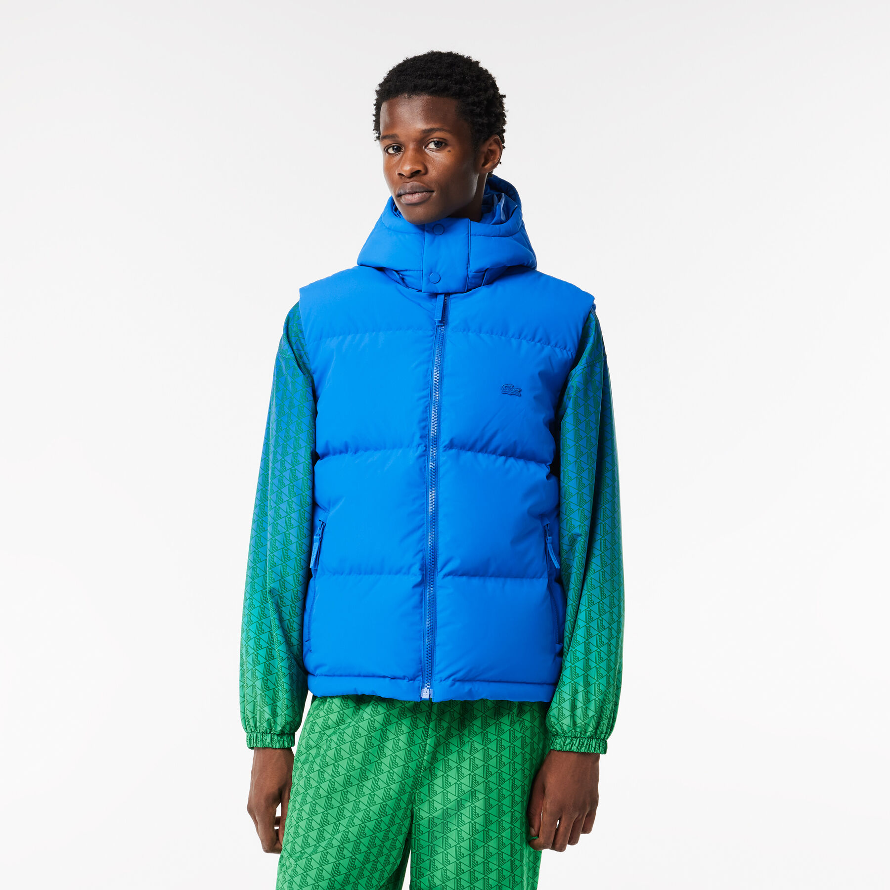 Down Gilet with Quilted Crocodile lacoste down gilet with quilted crocodile