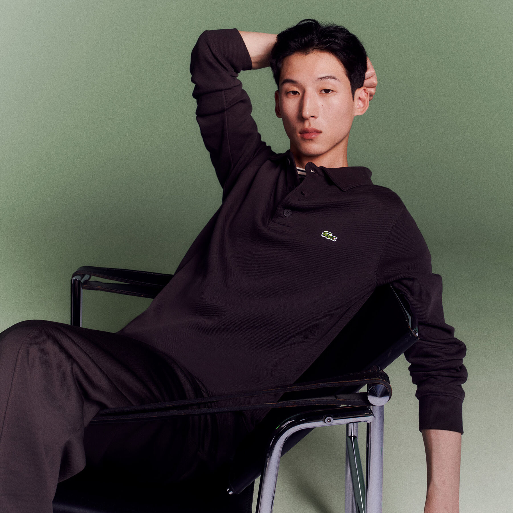 lacoste ribbed cotton polo collar sweatshirt