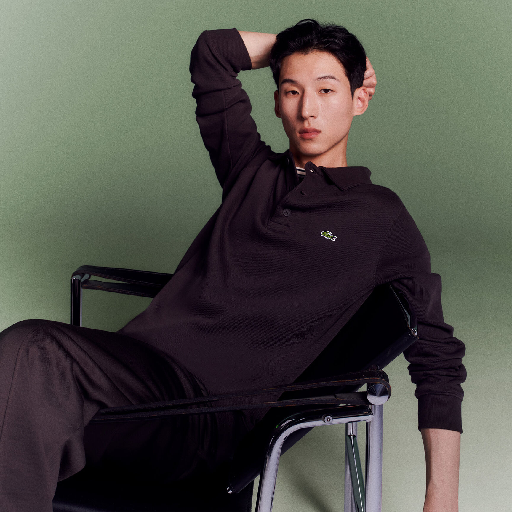 سويت شيرت بولو قطني مضلع Ribbed Cotton Polo Collar Sweatshirt - SH5781-00-SKB