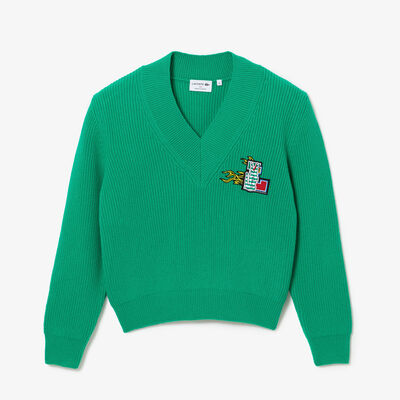 Women's Lacoste Holiday V-neck Wool Sweater