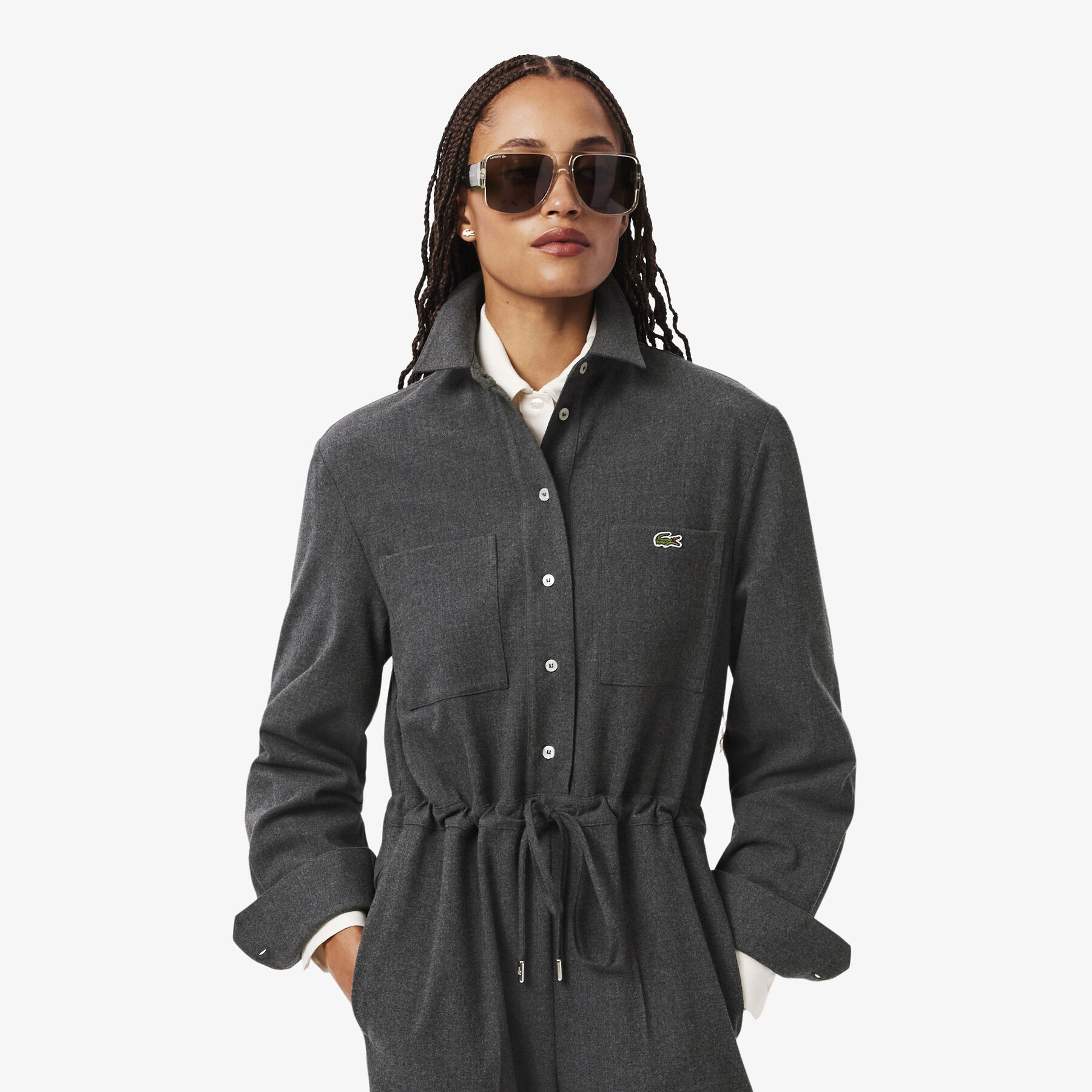 lacoste long sleeved flannel jumpsuit