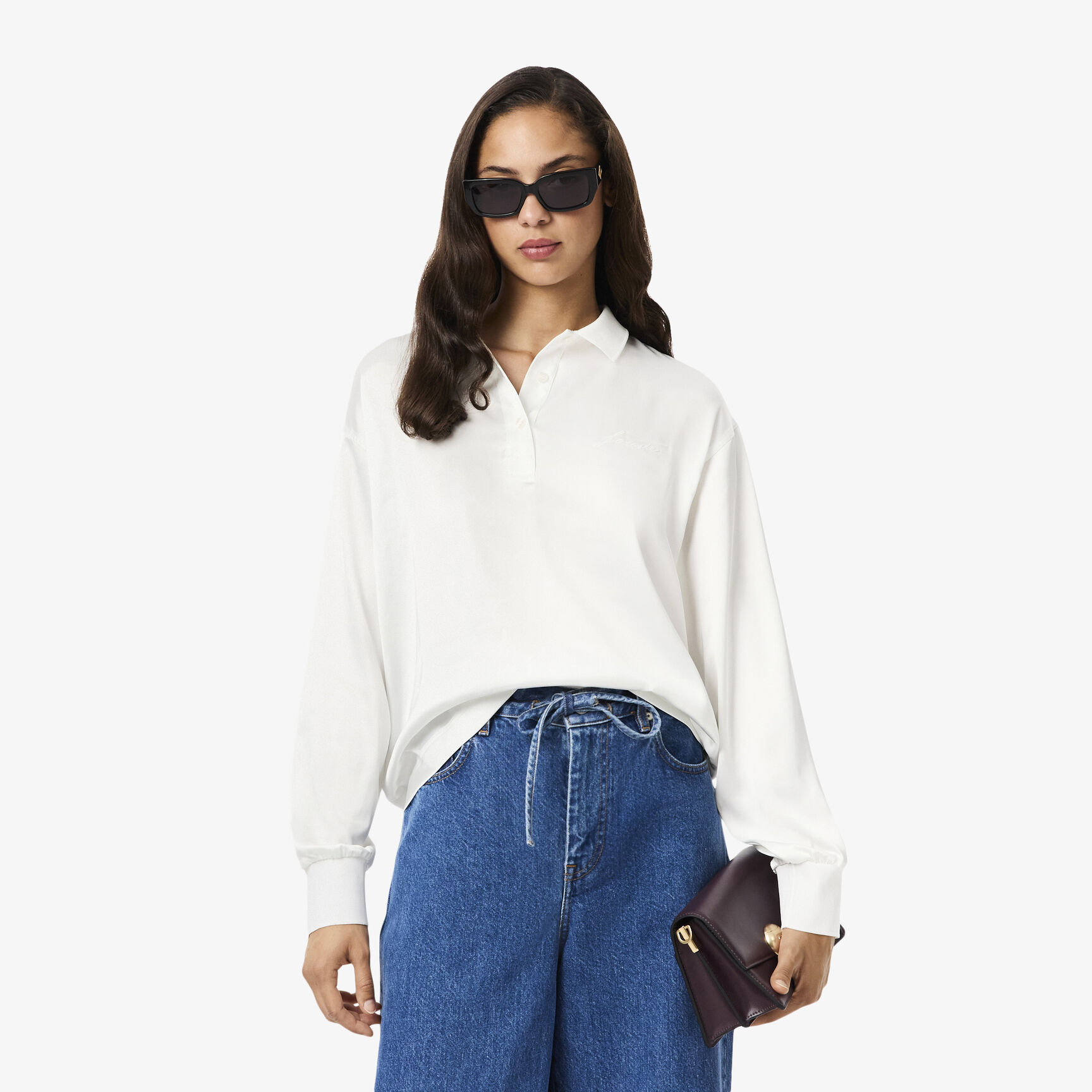 Long Sleeved Oversized Satin Polo Shirt - CF5442-00-70V