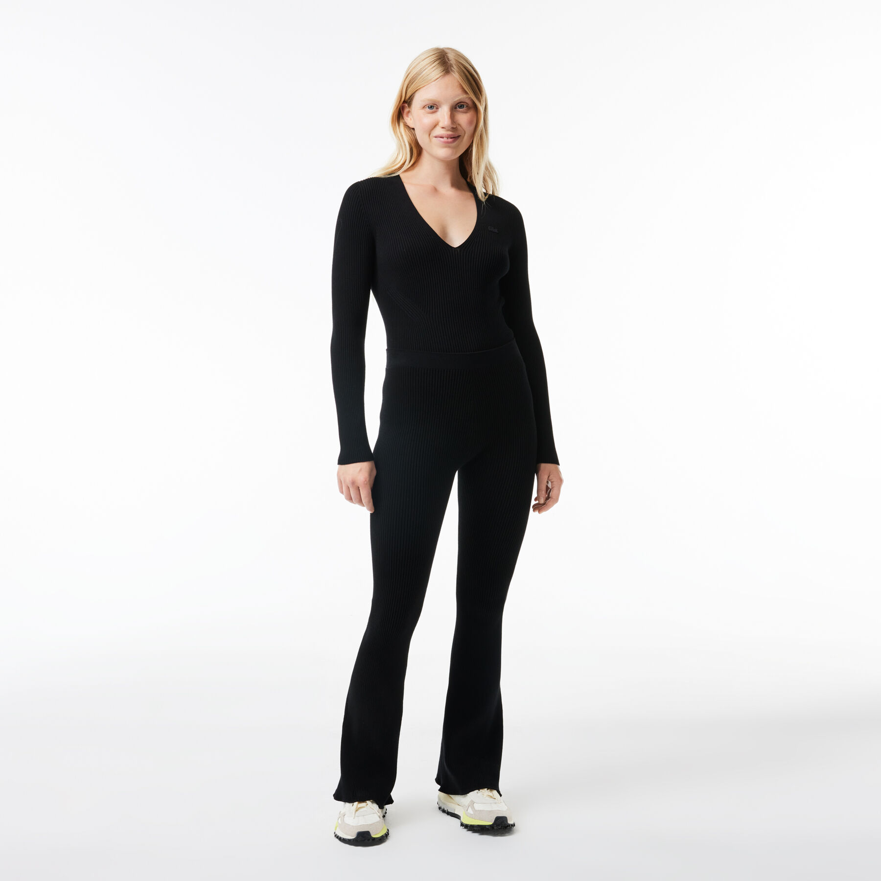 Seamless Ribbed Knit Flared Leggings lacoste seamless ribbed knit flared leggings