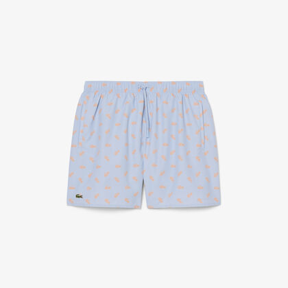 Mid Length Crocodile Print Swim Trunks
